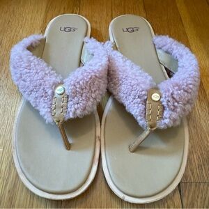 UGG Alicia Pink Dawn Shearling Flip Flops